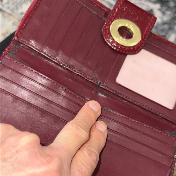 Coach Cherry Red Embossed Wallet with Gold Turnlock - Picture 9 of 11